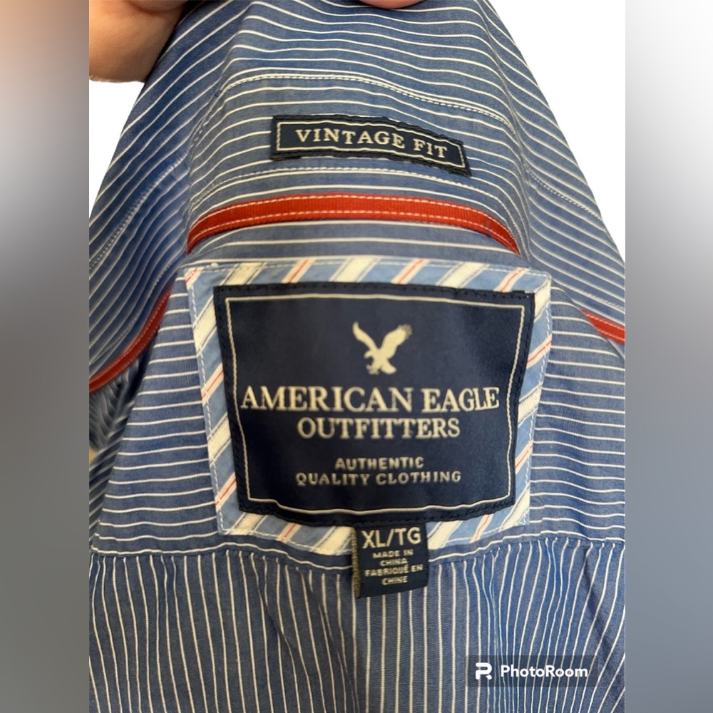 Men’s-Abercrombie Striped Blue & WhiteVintage XL Dress Shirt - Picture 3 of 6